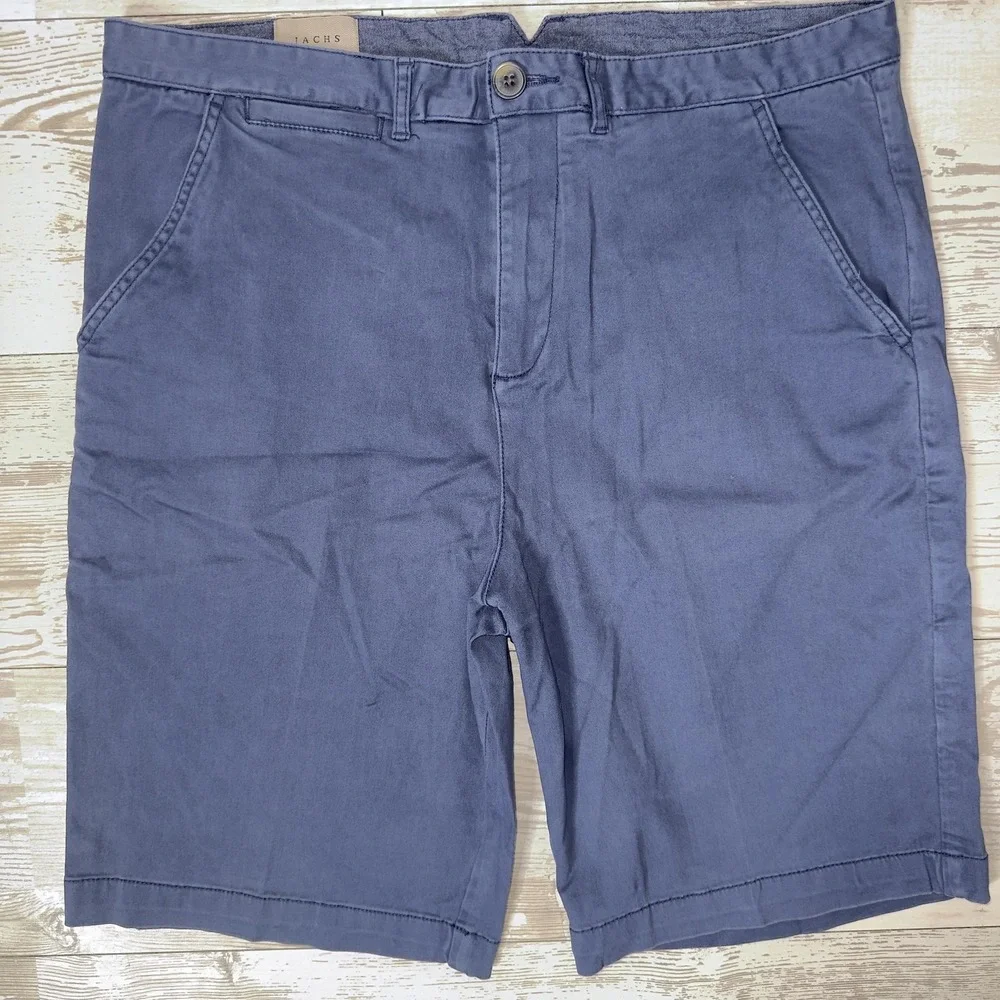 JACHS Chino Shorts Mens 34 Blue 10 Inseam Flat Front Casual Cotton Summer